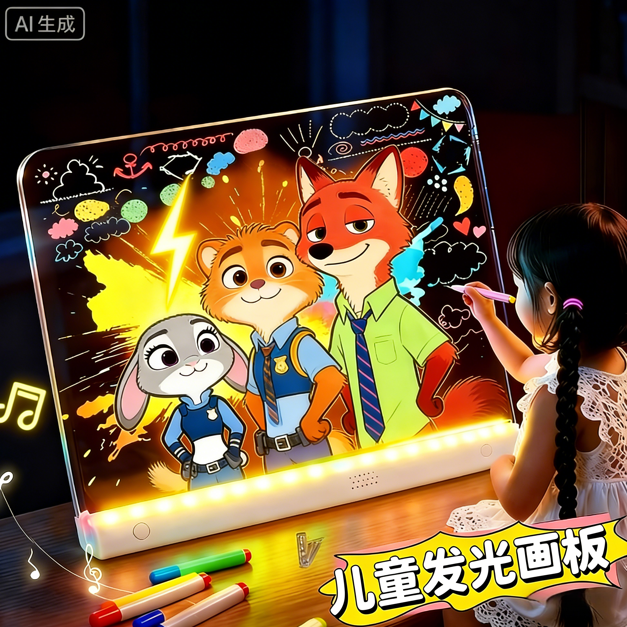 透明会荧发光的画画板儿童涂鸦亚克力疯狂动物城玩具家用可擦消除,玩具/童车/益智/积木/模型,画板,淘宝优惠券,粉丝福利购,淘宝优惠卷