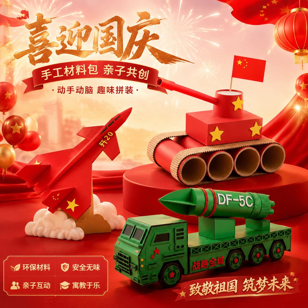 国庆节手工diy材料包爱国主题东风5C幼儿园儿童坦克创意歼20作品