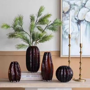 北欧风创意琥珀色杨桃纹理玻璃花瓶客厅家居桌面干花插花装饰摆件