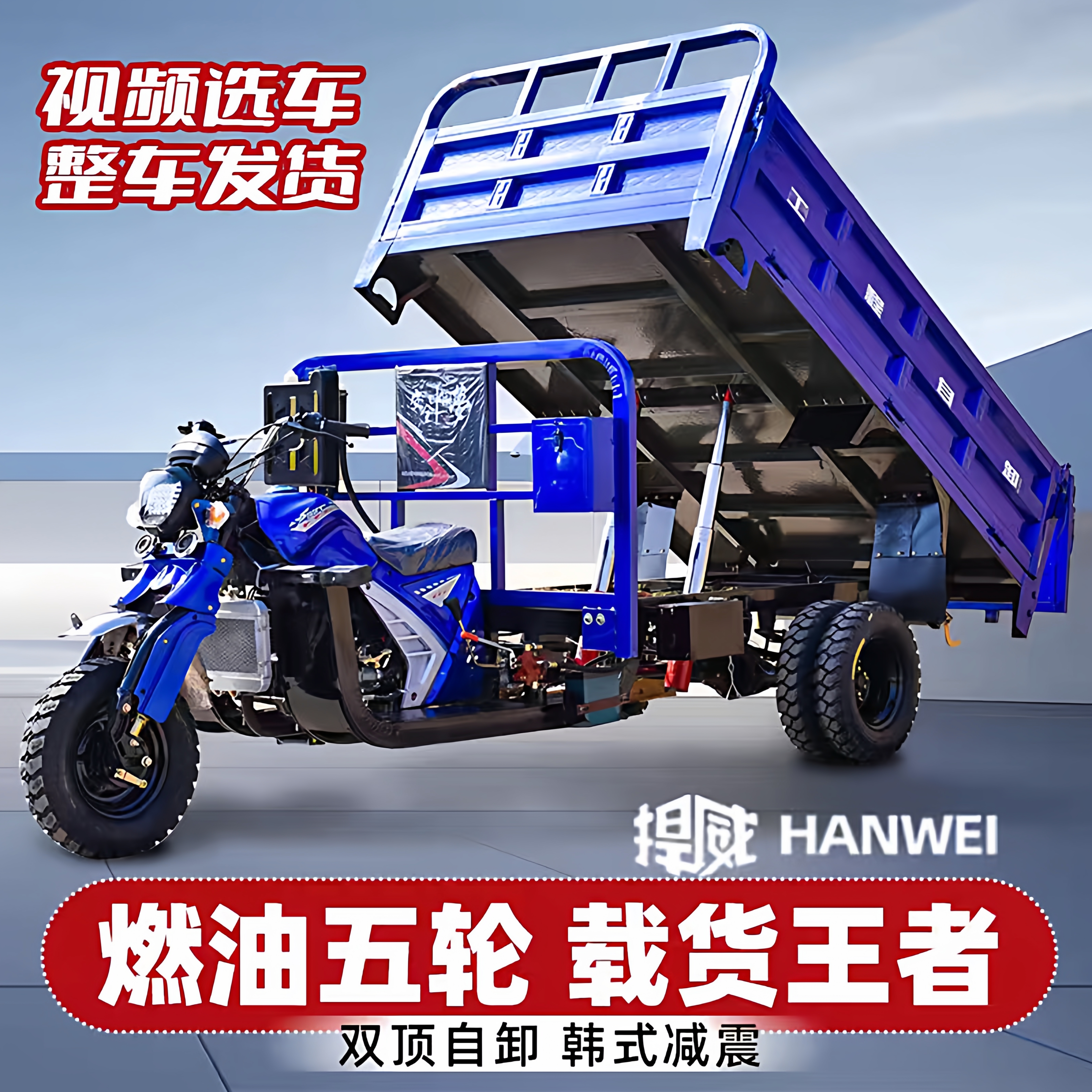 汽油三轮摩托车五轮金狮货运双顶自卸家用燃油水冷载重王农用