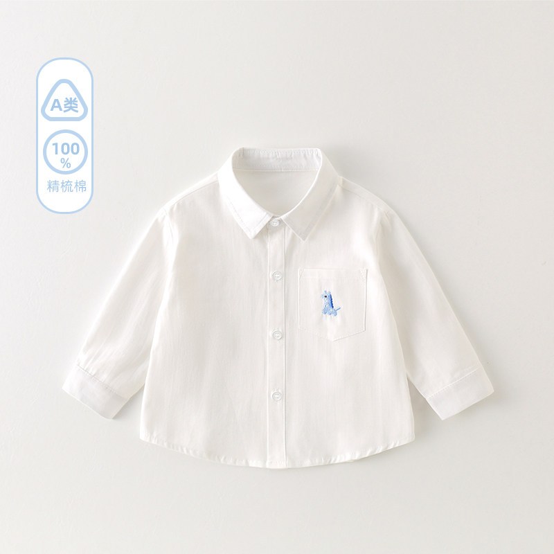 儿童衬衣2025秋季新款绣花口袋长袖衬衣纯棉打底可做外套可内搭