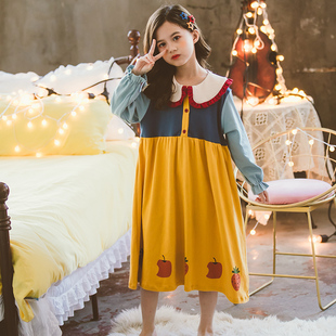 长袖睡裙纯棉女孩秋季公主风大童可爱宽松家居服儿童睡衣