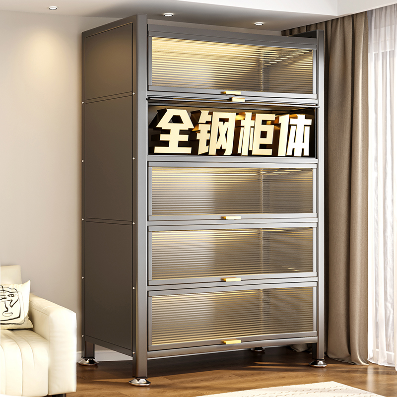 阳台置物收纳柜子卧室客厅多层儿童鞋柜家用钢制简易衣柜杂收纳柜