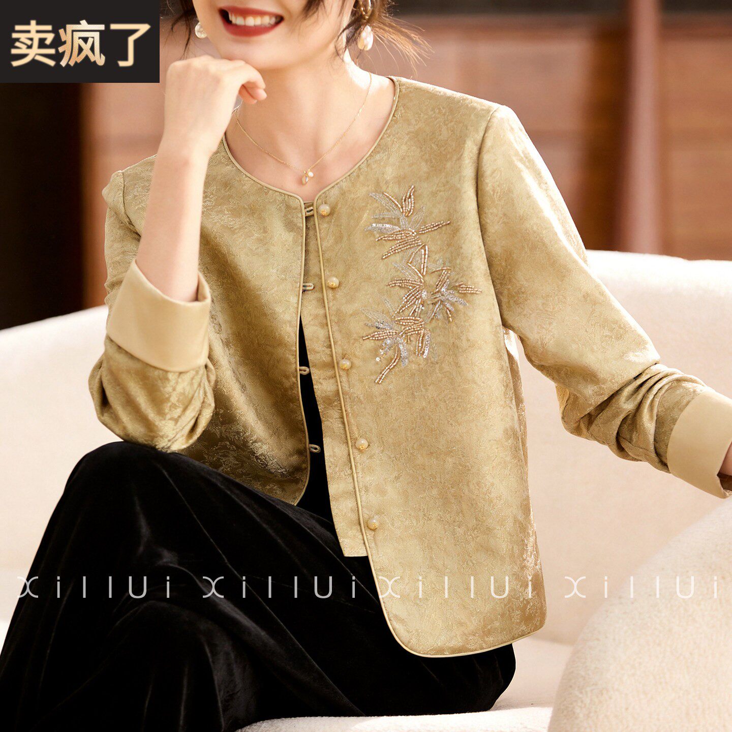 喜卉妈妈春装新中式国风开衫外套中老年女装春季时尚洋气端庄大气