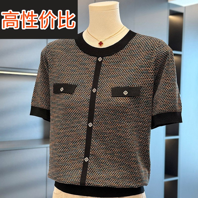 小香风洋气减龄针织衫女妈妈装短袖夏装新款上衣气质中年人T恤衫