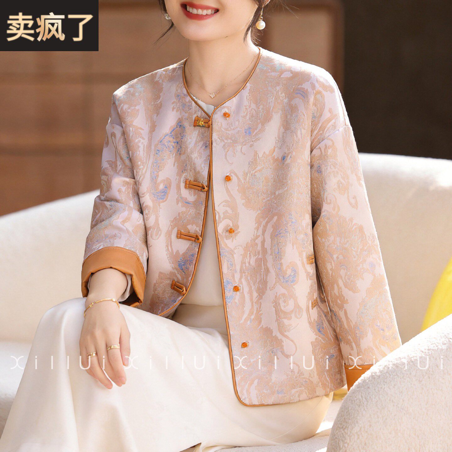 喜卉中年女秋季新中式国风洋气外套新款妈妈秋装复古气质开衫夹克