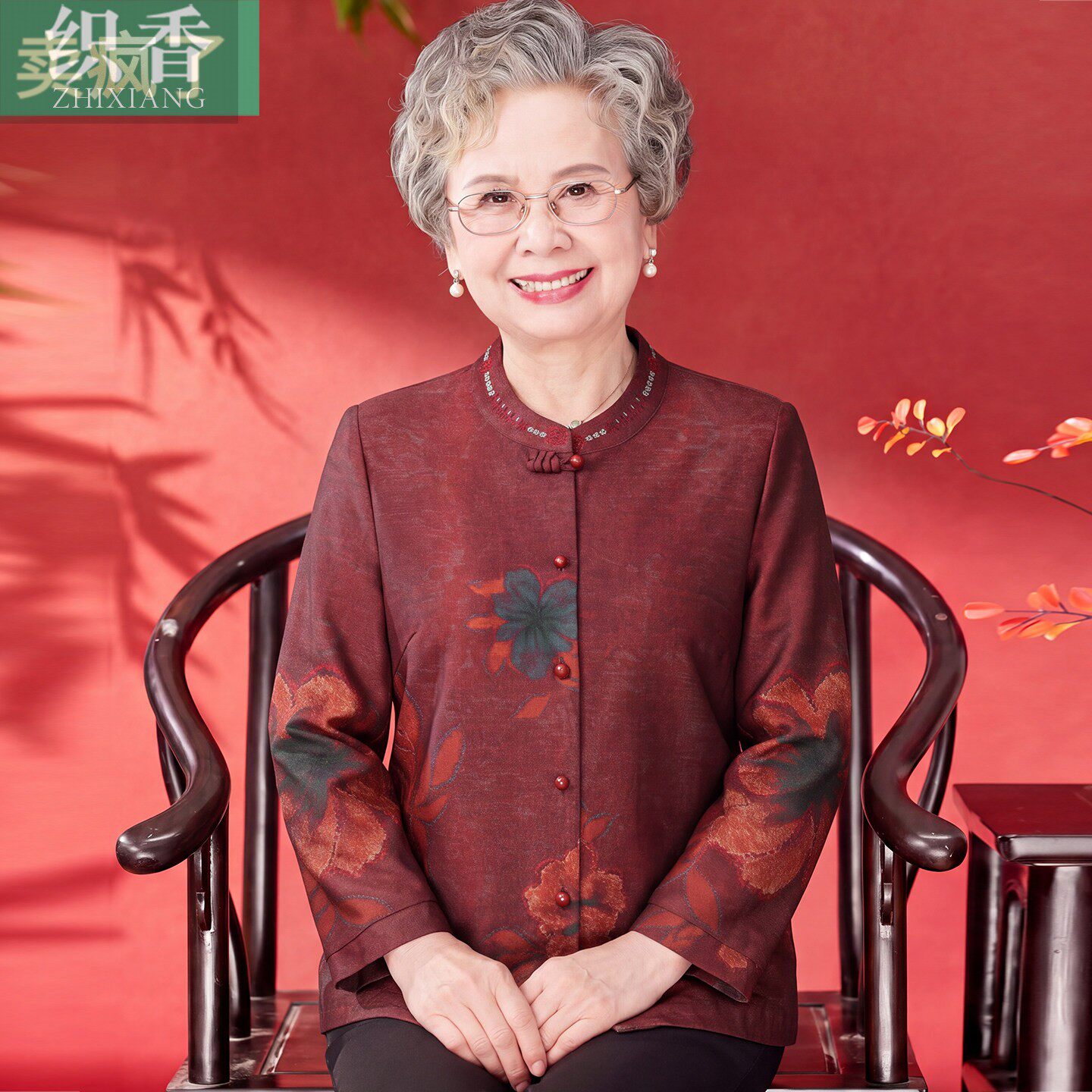 妈妈秋装中国风衬衫长袖老年女盘扣上衣洋气高贵老人衣服奶奶衬衣