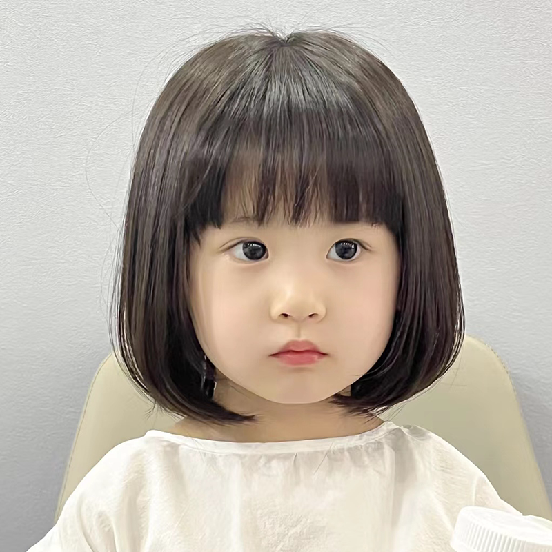 儿童假毛波波头女童洋气可爱空气刘海自然短款拍照短直发整顶头套