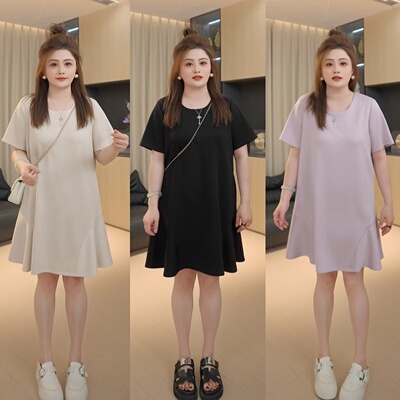 【胖佳佳】随性时光 短袖连衣裙夏季气质时尚休闲T恤裙H625Q05506