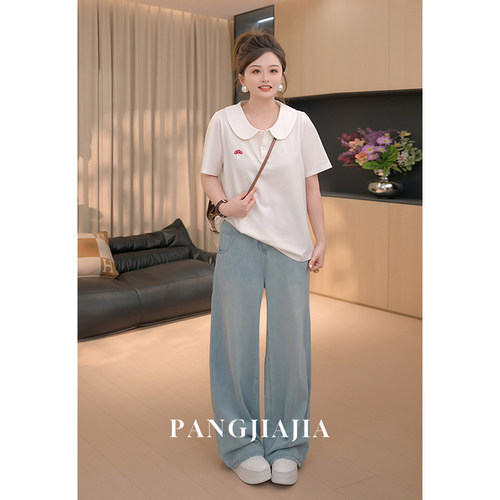 【胖佳佳】胖mm大码女装小蘑菇POLO短袖T恤夏季新款减龄百搭上衣
