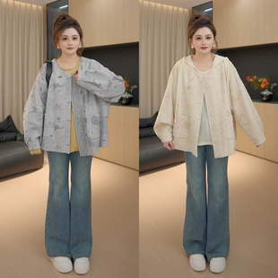 胖佳佳 高级重工国风提花v领长袖 繁华素锦 新款 外套女 秋季