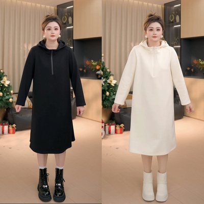 【胖佳佳】胖妹妹mm大码女装莫吉托加绒加厚卫衣裙冬季长款连衣裙
