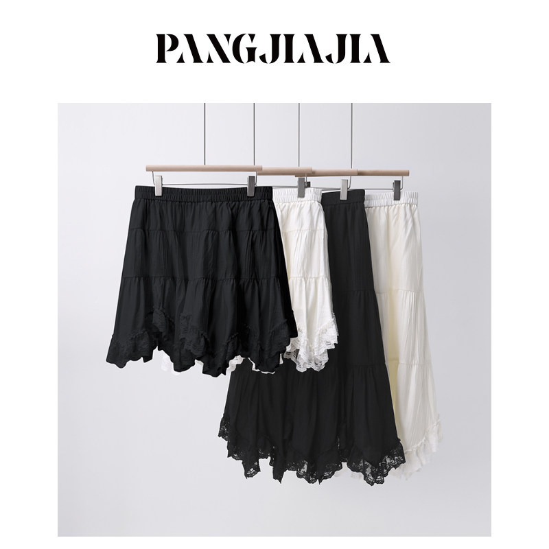 【胖佳佳】胖妹妹mm大码女装蕾丝裙摆黑色半身裙女夏季不规则长裙