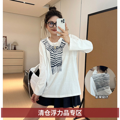 【胖佳佳】艺术生 长袖T恤秋季时尚设计感休闲上衣女H625Z13016