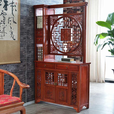 中式榆木玄关门厅柜明清古典屏风隔断玄关柜客厅实木双面鞋柜酒柜