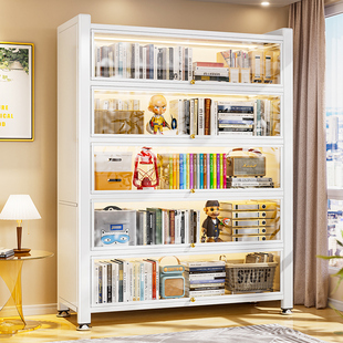 钢制书架带玻璃门书柜防尘模型展示柜痛柜家用铁皮收纳柜储物柜子