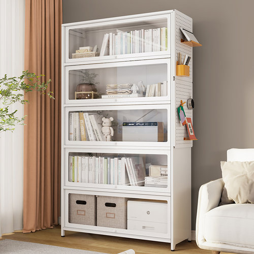 加厚钢制儿童书柜玻璃门防尘书架展示柜落地多层收纳储物文件柜