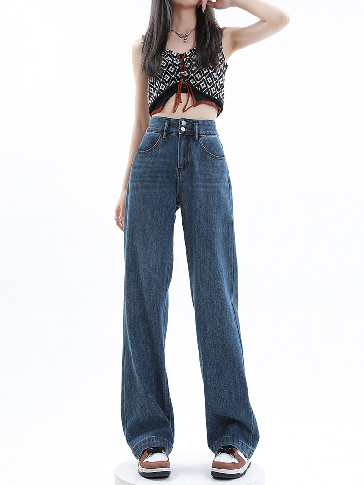 RETRO TENCEL WIDE-LEG JEANS WOMENS SUMMER HOT 2024 NEW HIGH-WAISTED STRAIGHT-LEG LOOSE SMALL MOP PANTS