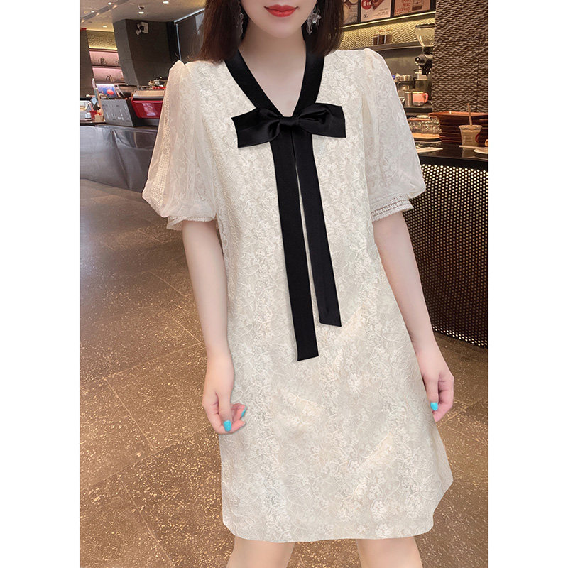 设计感V领蝴蝶结系带修身显瘦连衣裙欧洲站2022夏季女装新款欧货