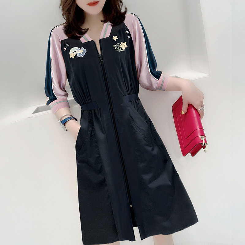 休闲减龄收腰七分袖黑色中长款连衣裙欧洲站2020秋季女装新款欧货