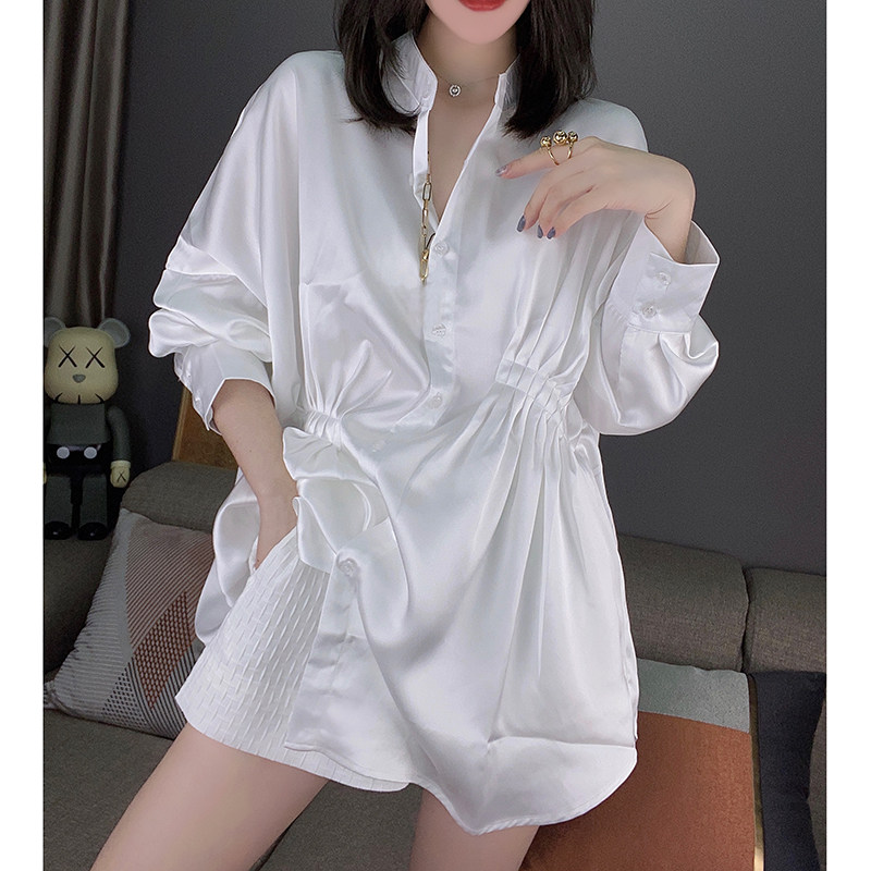 洋气设计感宽松白色中长款衬衫欧洲站2020春夏女装新款欧货潮韩版