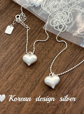 韩国ins风博主同款项饰品 S925纯银爱心形拉丝项链 小众时髦
