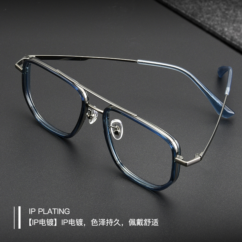 纯钛双梁眼镜架男复古大脸