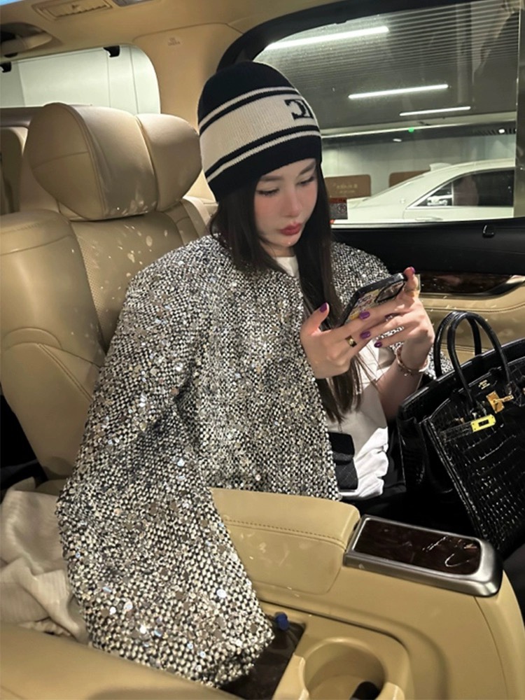 2024秋冬新款 圣诞年会战袍 级感小香风亮片外套女长袖垫肩西装