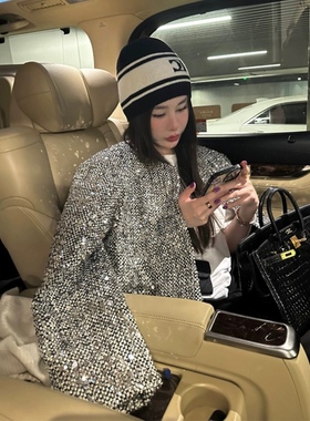 2024秋冬新款 圣诞年会战袍 级感小香风亮片外套女长袖垫肩西装