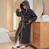 秋冬季 睡衣男士 睡袍长款 珊瑚绒加厚加绒浴袍加肥加大男生冬天浴衣