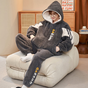 男士睡衣冬季加厚加绒珊瑚绒男款法兰绒2023年新款秋冬保暖家居服