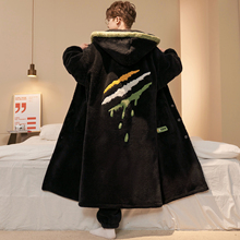 男士睡衣睡袍秋冬款珊瑚绒男款加厚加绒加肥加大码冬季浴袍家居服