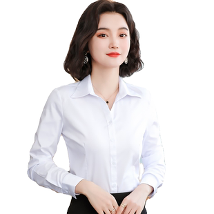 衬衫女士白色长袖正装秋冬内搭休闲宽松上衣职业气质韩版短袖衬衣