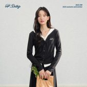 DDHP 小众上衣 女早秋新款 韩系修身 连帽撞色拼接假两件显瘦针织衫