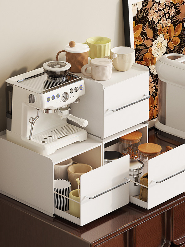 桌面杯子收纳柜抽屉式轨道储物柜马克杯茶杯水吧台咖啡机置物架