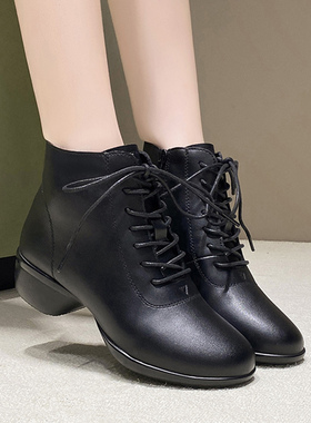 意中飞真皮舞蹈鞋女软底跳舞鞋春秋新款增高广场舞连底水兵舞蹈鞋