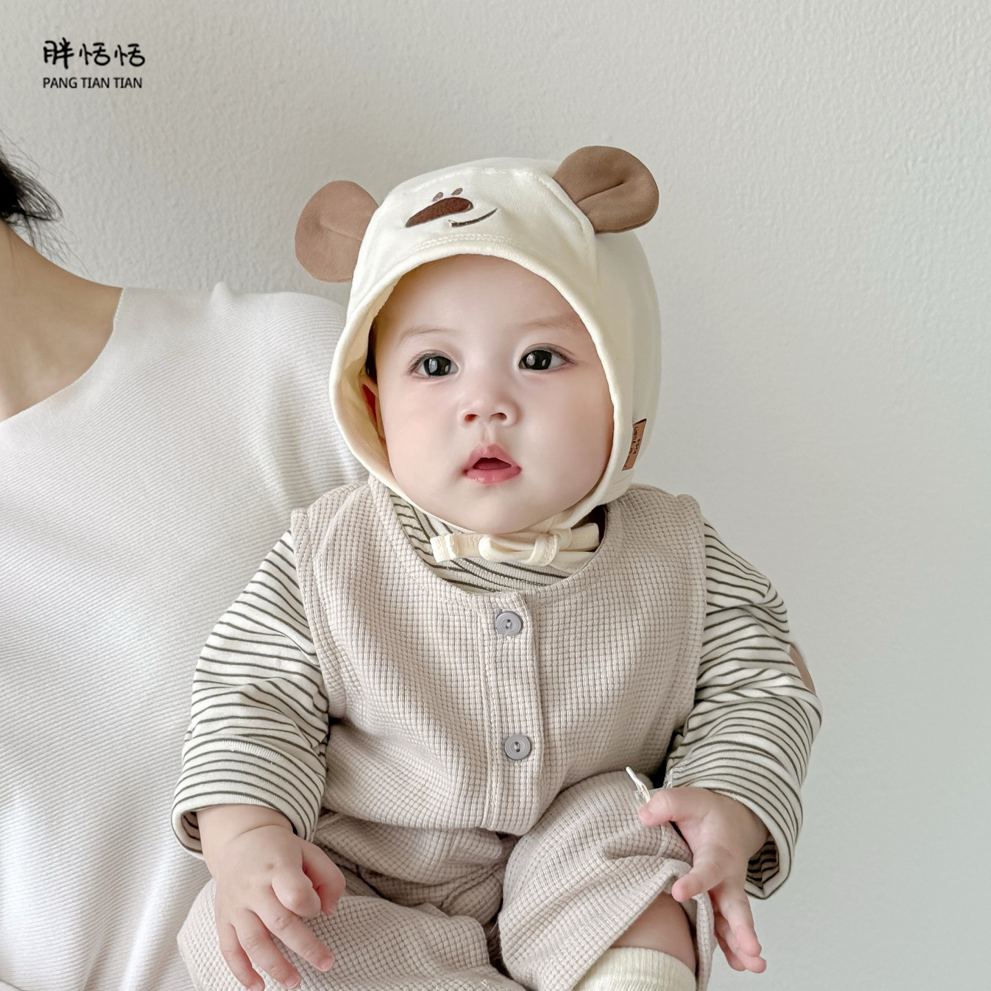 韩版纯棉小熊护耳帽小月龄包头帽