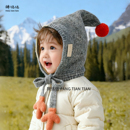 宝宝帽子冬季 男童精灵帽小孩毛线帽秋冬婴儿童外出加厚护耳帽 韩版