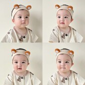 婴儿小熊圆耳卤门发带夏季 新生男孩女宝宝夏天护头囟帽子头带 薄款
