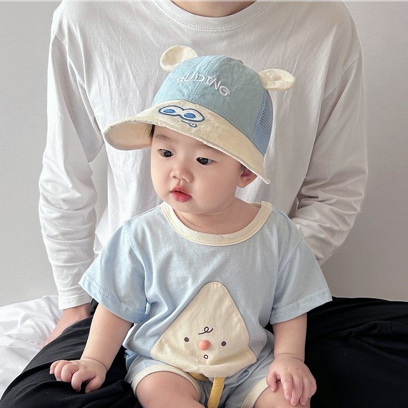 婴儿防晒帽子夏季可爱薄款男宝宝遮阳帽大檐网眼渔夫帽小童太阳帽