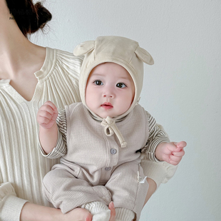 婴儿帽子秋冬新款可爱韩系小月龄护耳帽男孩女宝宝纯棉保暖包头帽