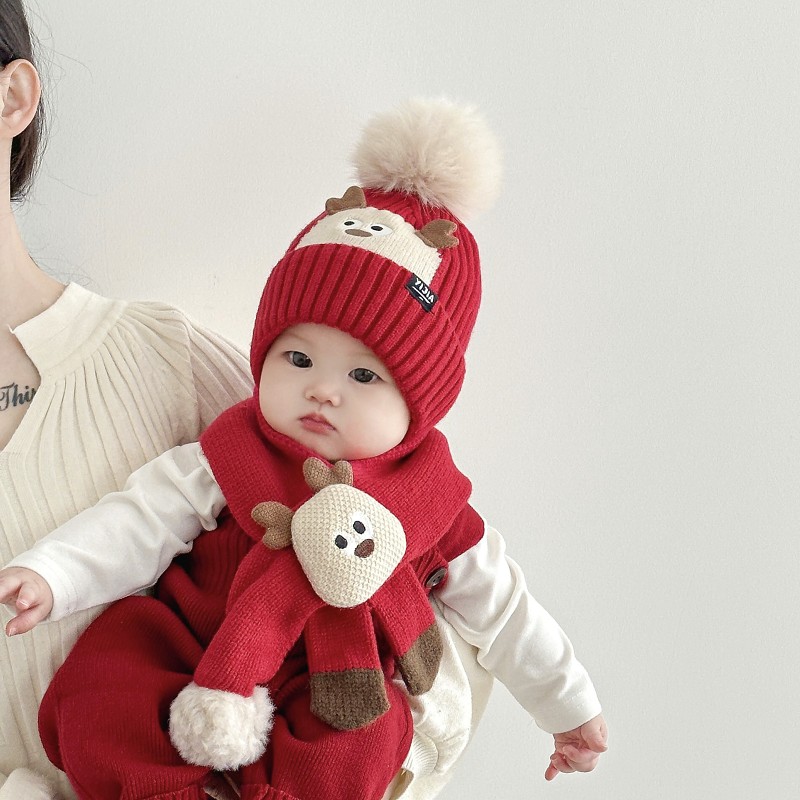 秋冬可爱加厚保暖针织帽围巾套装