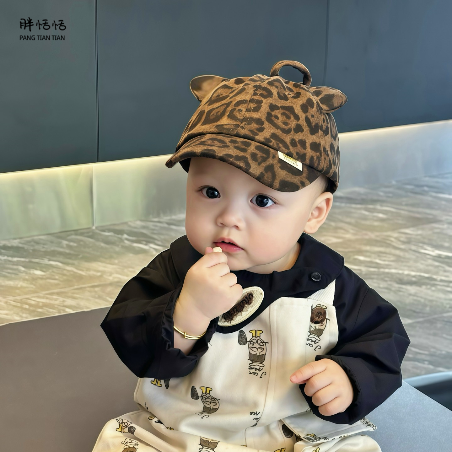 韩版帅气男孩豹纹鸭舌帽帽潮流