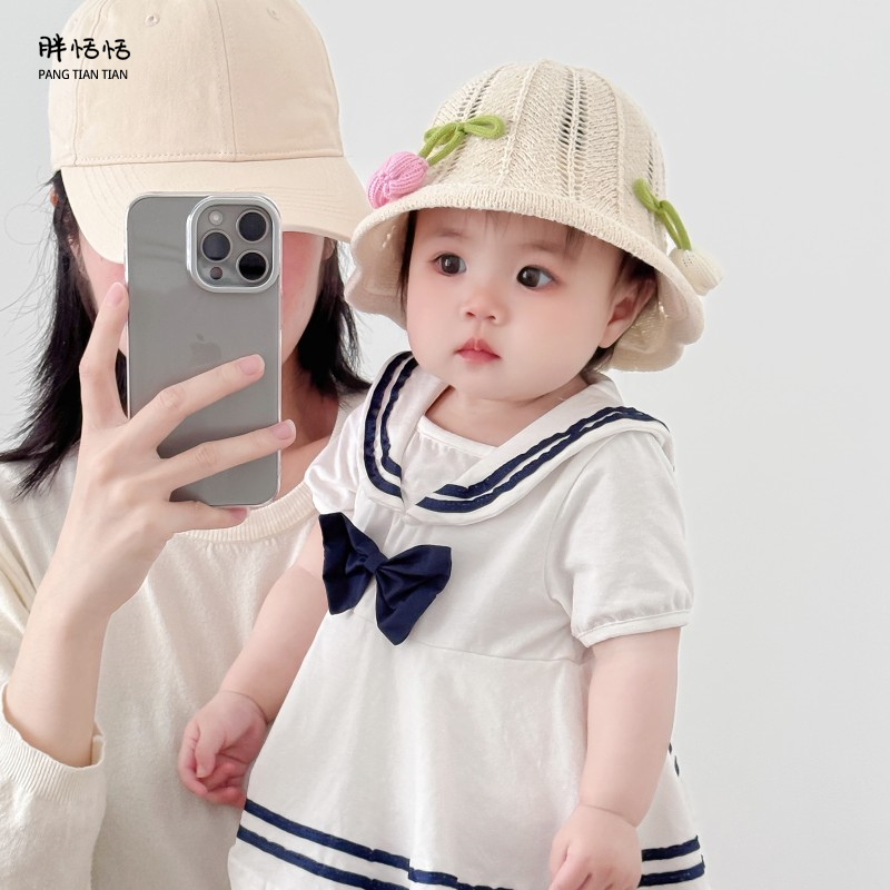 婴儿帽子夏季韩版洋气纯棉女童花朵遮阳帽女宝宝春夏防晒太阳草帽