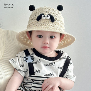 婴儿帽子夏季小童纯棉镂空遮阳帽凉帽男女宝宝透气防晒草帽太阳帽