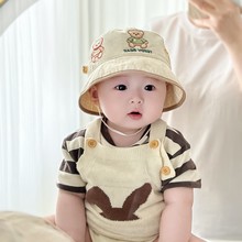 婴儿防晒帽子夏季薄款可爱小熊渔夫帽纯棉夏天男宝宝小月龄遮阳帽