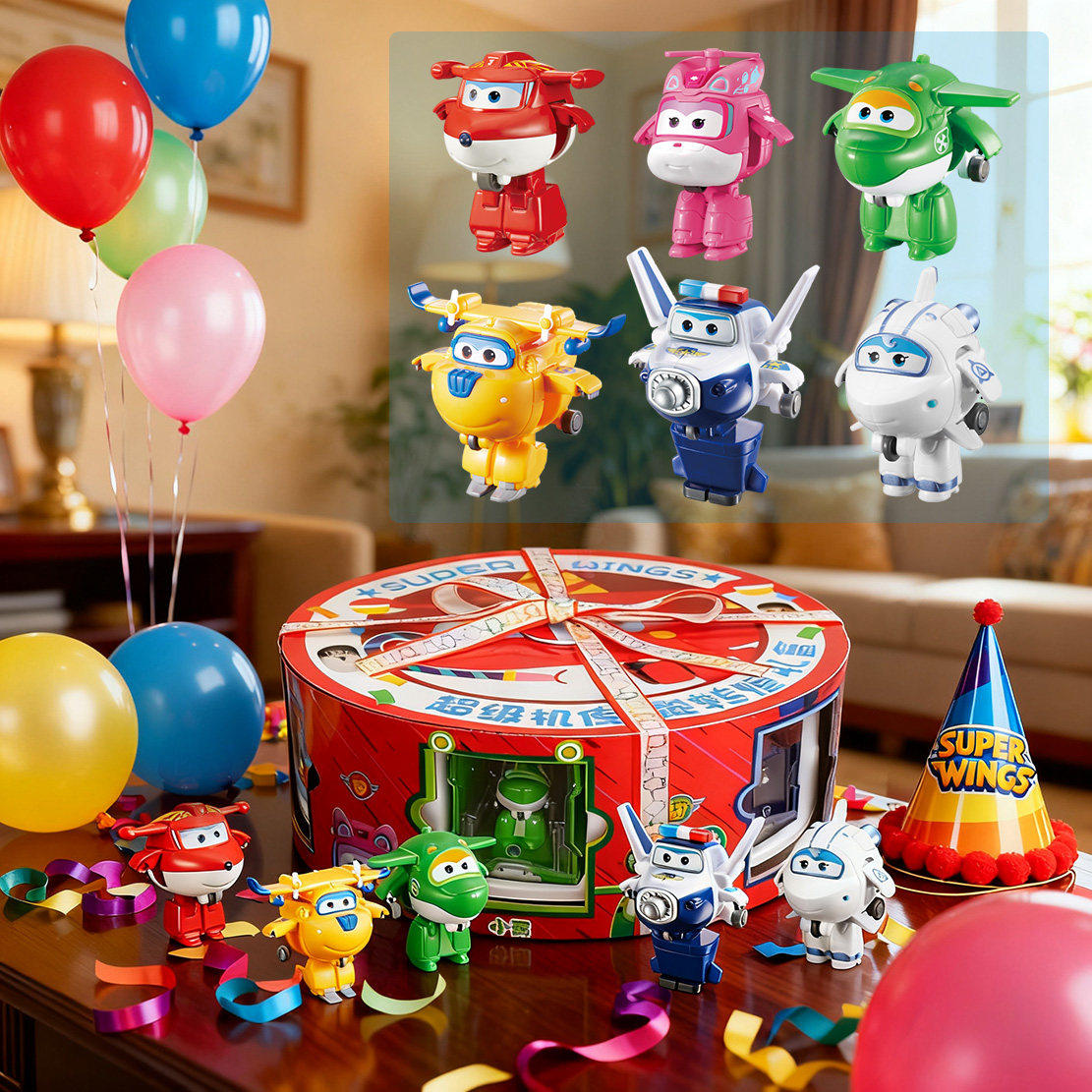 超级飞侠生日蛋糕惊喜礼盒旋转套装变形机器人游戏转盘奥迪双钻