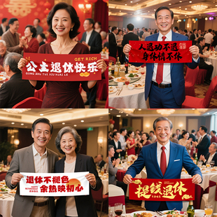 退休手持横幅挂布定制教师领导欢送会布置离职仪式感荣休场景条幅