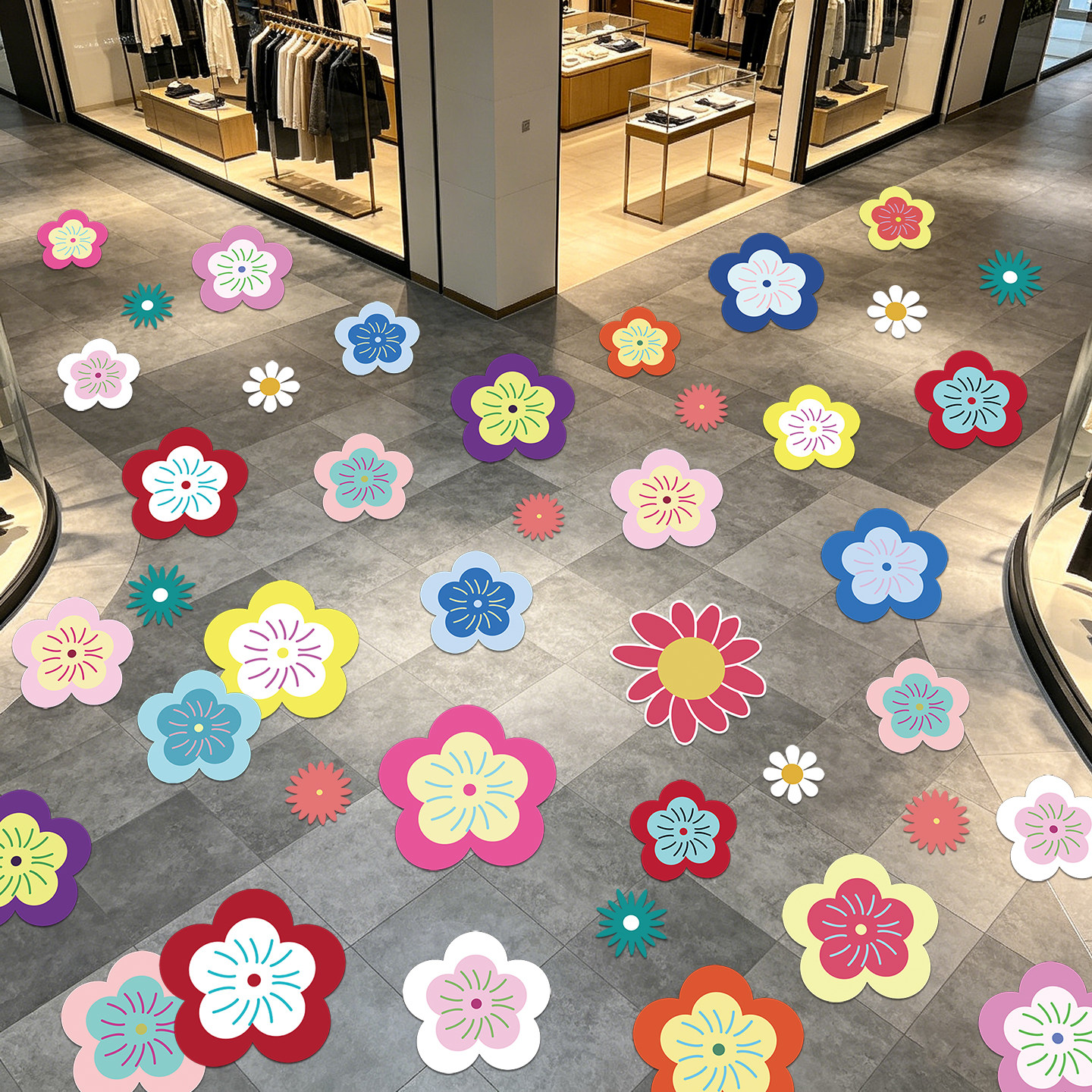 斑马线地贴走花路贴纸商场店铺室外马路走廊过道地贴美陈打卡设计