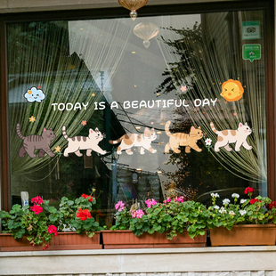 宠物店装饰窗贴玻璃门窗橱窗静电贴纸猫咖宠物医院猫咪诊所防撞贴